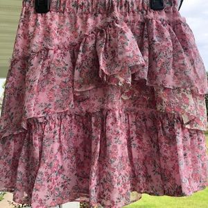 LoveShackFancy floral mini skirt with ruffles
